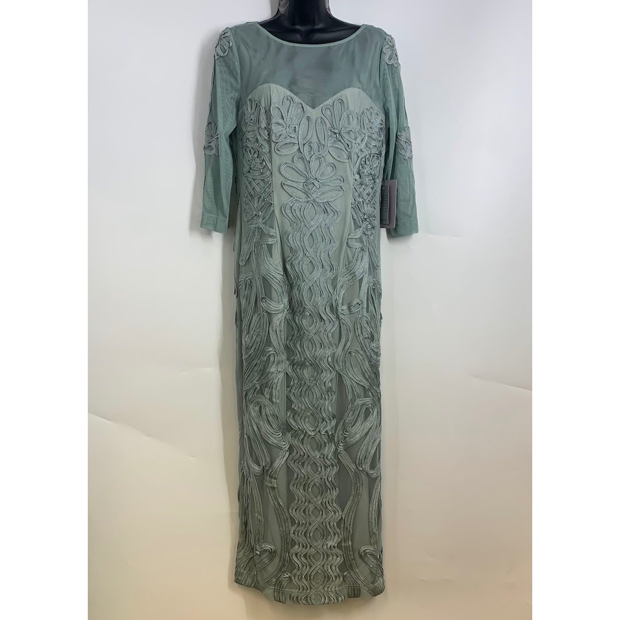 Adrianna Papell Sage Green Embellished Formal Gown Evening Dress
